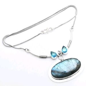 Labradorite, Blue Topaz Gemstone 925 Sterling Silver Handmade Necklace